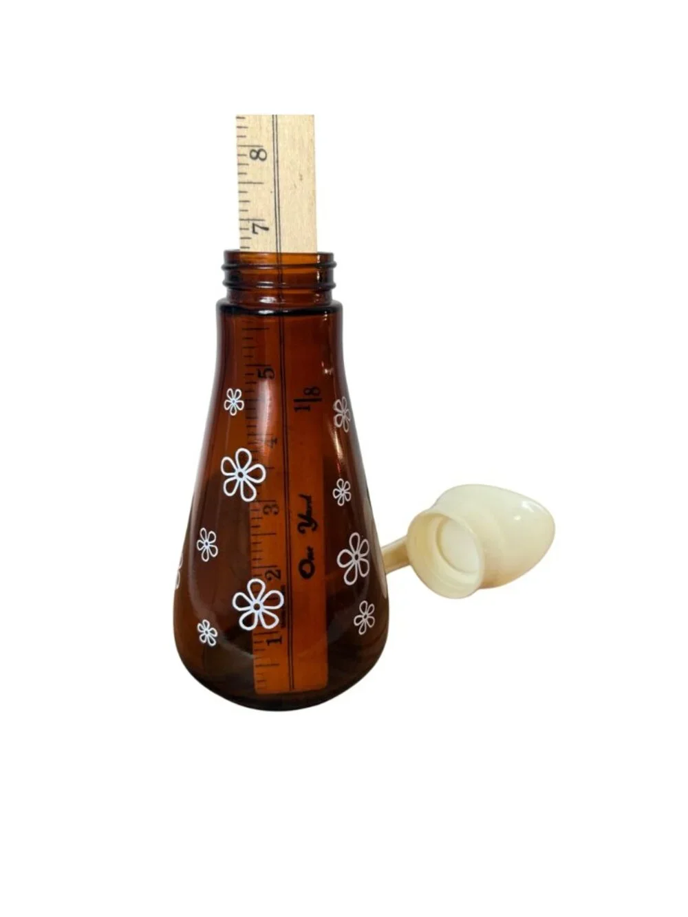 Thatcher Syrup Dispenser Amber Glass Daisy 16 Oz VTG 60s MCM Pitcher Retro Decor